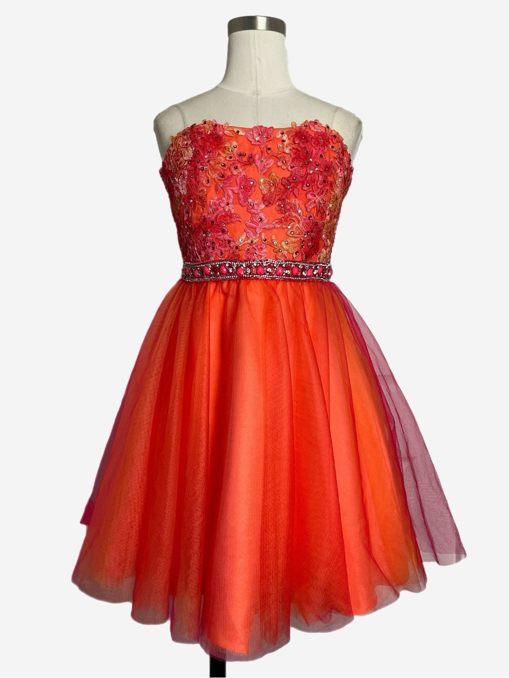 Lexi by Mon Cheri NWT Orange and pink tulle beaded floral dress formal fairy 12